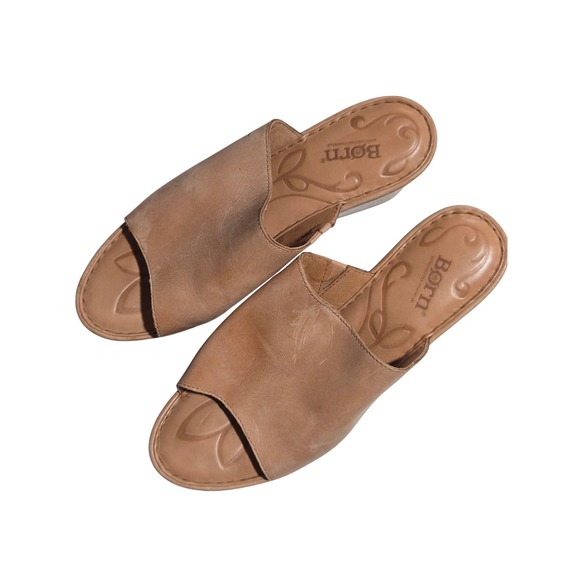 Born Handcrafted Footwear Leather Wedge Sandals Slides Womens Size 9M - Picture 1 of 6